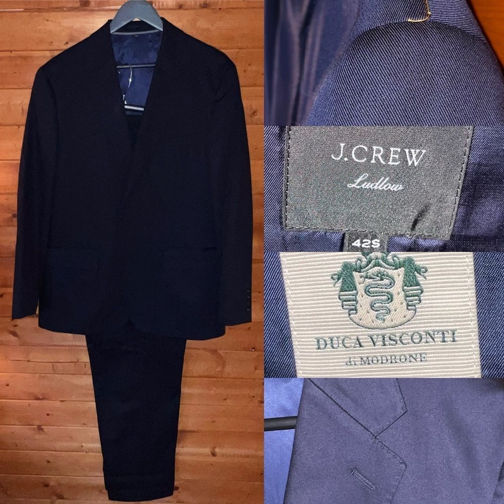 NWOT J Crew Ludlow Suit Mens 42S 38x34 Navy Italian Duca Visconti Cotton Classic
